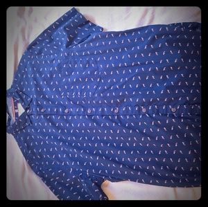 Denim and Flower button up short sleeve shirt